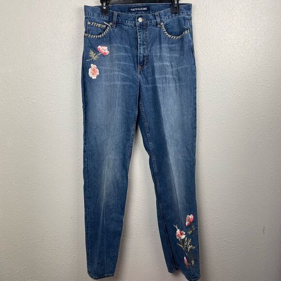 Nautica Jeans Floral Denim Jeans Size 10 EUC - Picture 1 of 7